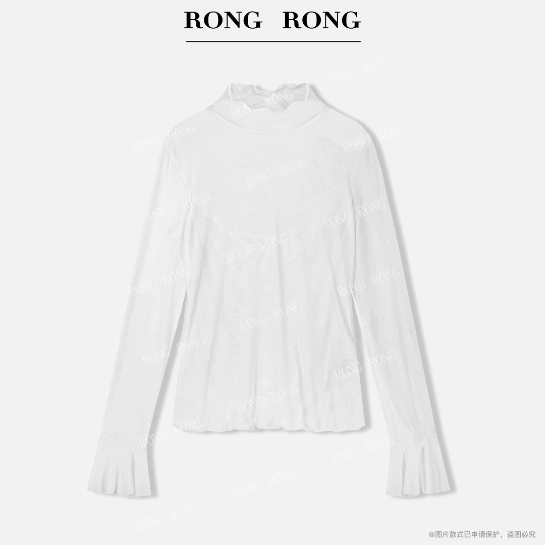 溶溶【柔雾笼纱】RONGRONG 木耳边领双层抹胸网纱打底衫C-A208215-1