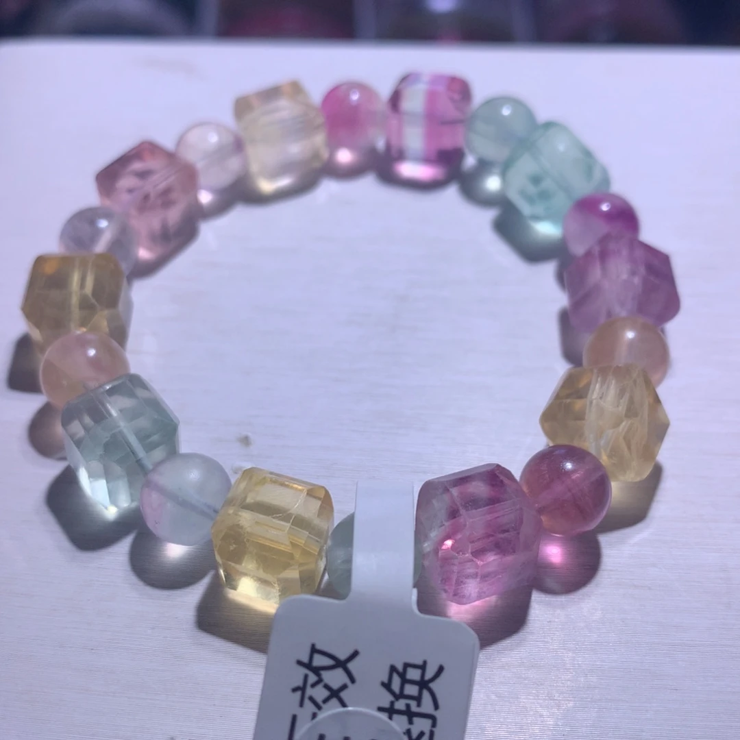 银S925镶嵌水晶手串萤石方糖10.2m