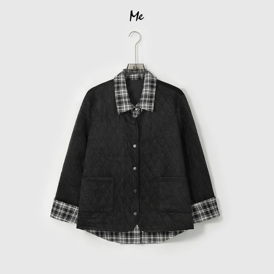 ME【布雷拉学院】做旧水洗菱格压线显瘦时尚百搭休闲棉服MESA2158