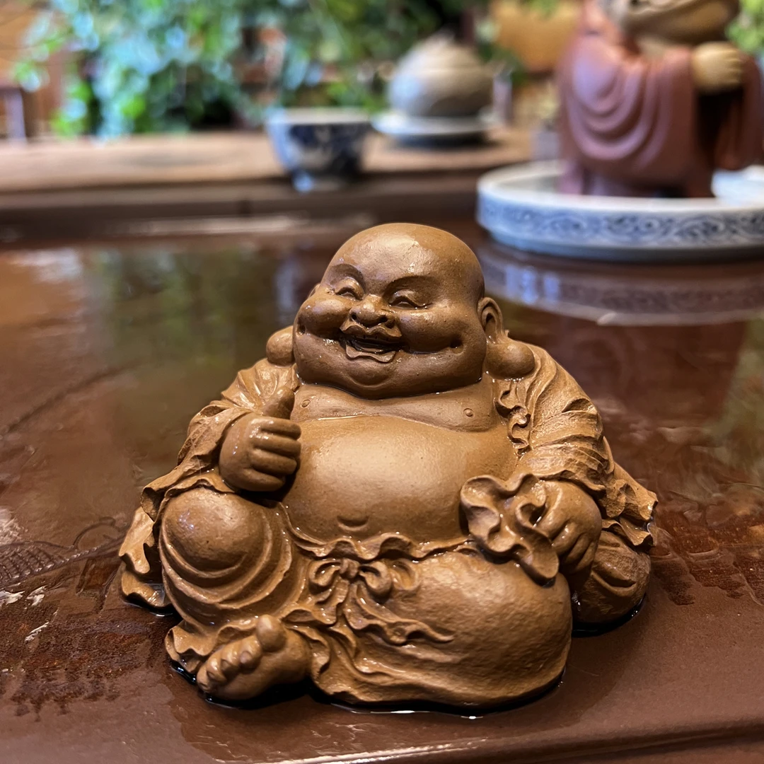 紫砂米勒佛 紫砂茶宠摆件 布袋米勒 纯手工制作 原矿紫砂泥料