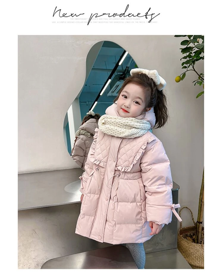 韩版女中长款羽绒加厚冬季童装外套断码