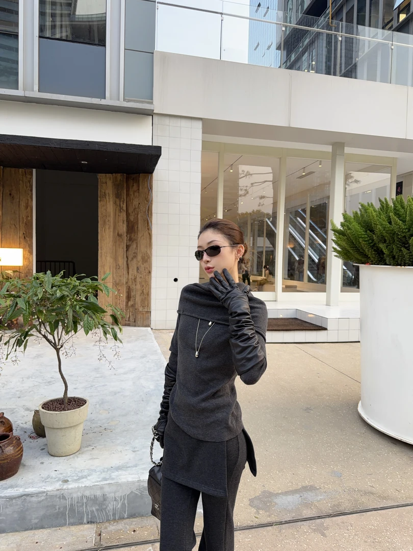 『VIDIN LIM』设计感连帽披肩针织秋冬修身显瘦内搭打底羊毛衫V2051