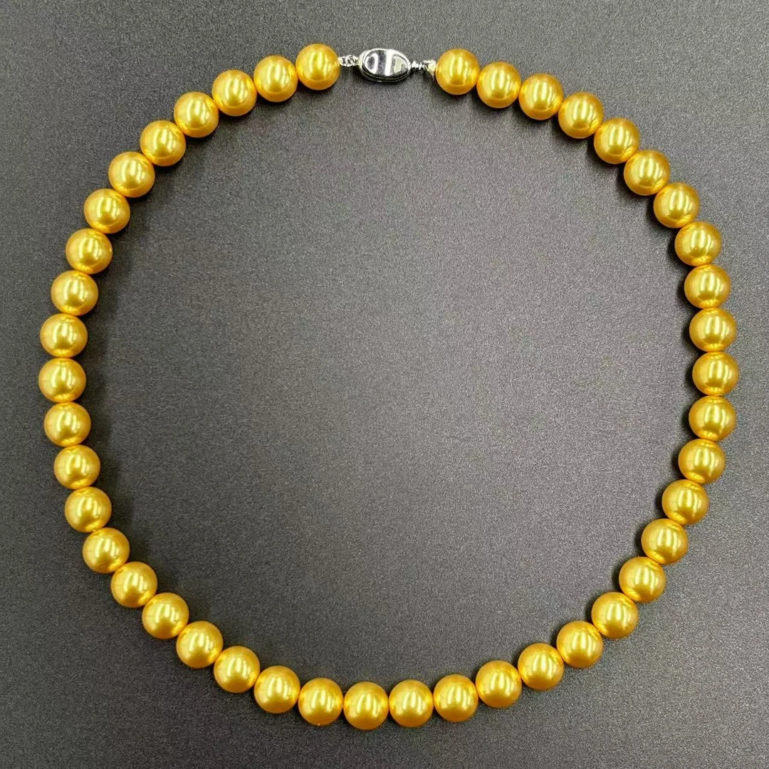 【符老板】x592-轻奢气质设计款香槟金圆珠贝珠项链-赠礼盒