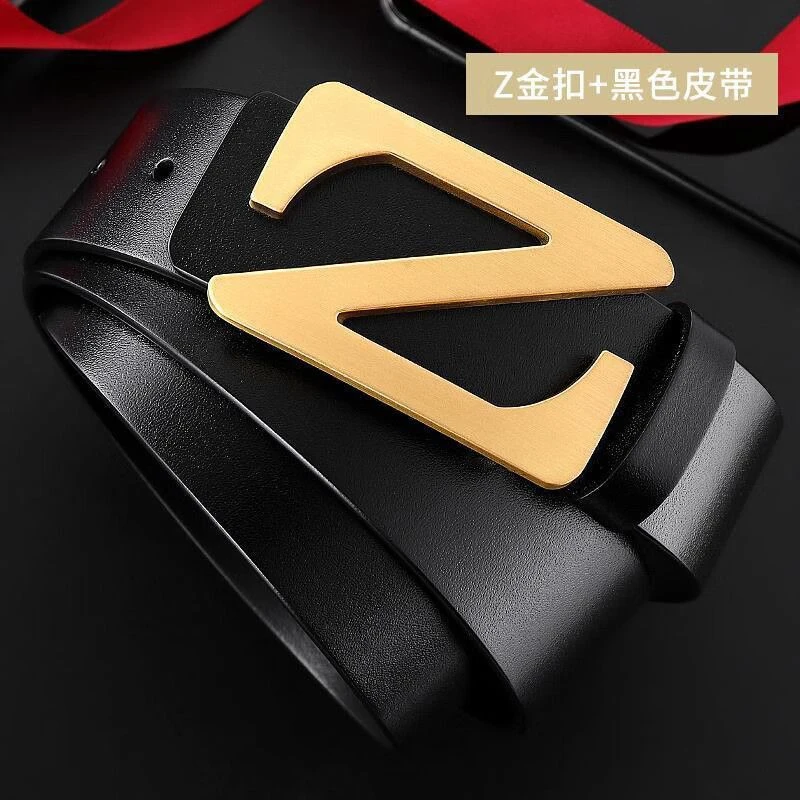 男士新款Z字母打孔平滑扣真皮休闲百搭潮流裤腰带商务个性高档带