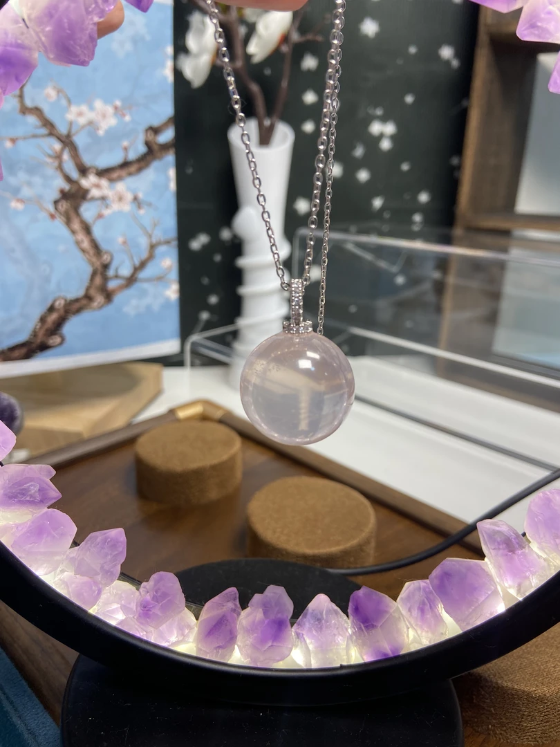 高品质天然粉水项链PL276