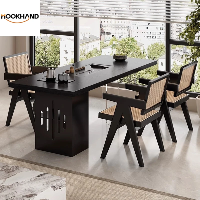 小户型实木茶桌阳台书桌办公室泡茶桌茶台茶盘一体高级感现代简约