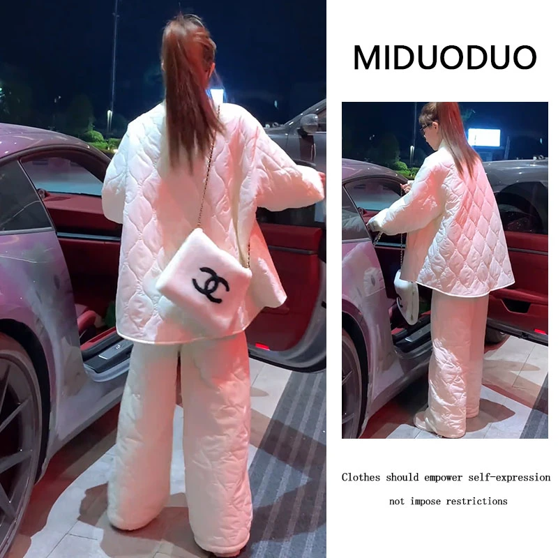 秋冬流行穿搭一整套女2025新款韩版宽松棉服外套百搭休闲裤两件套