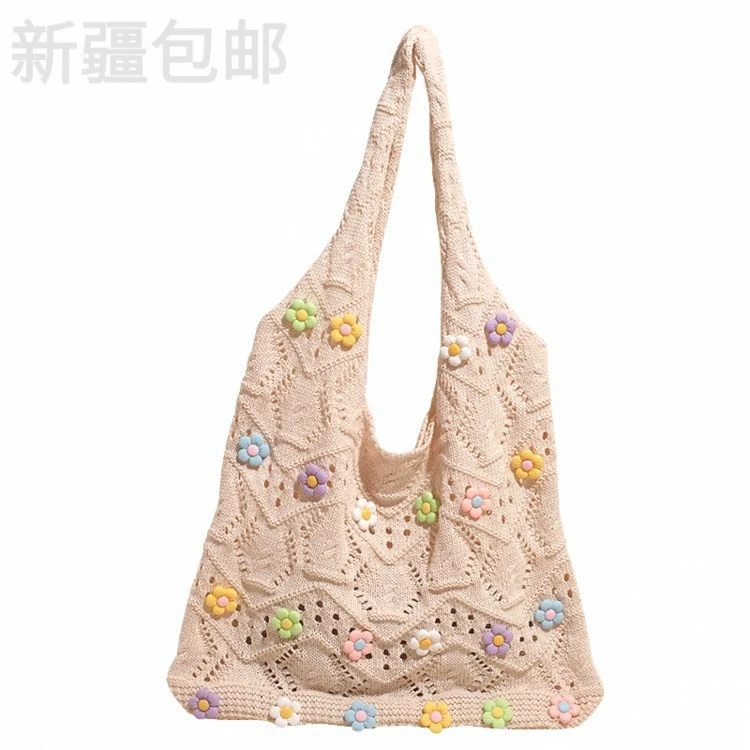 新疆包邮重工花朵编织包包女2025新款时尚小清新大容量单肩包民族
