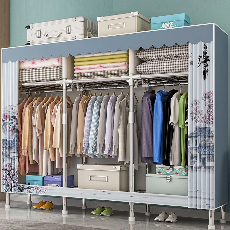 简易衣柜全钢架钢接头家用加粗加厚牛津布结实耐用出租房收纳衣柜