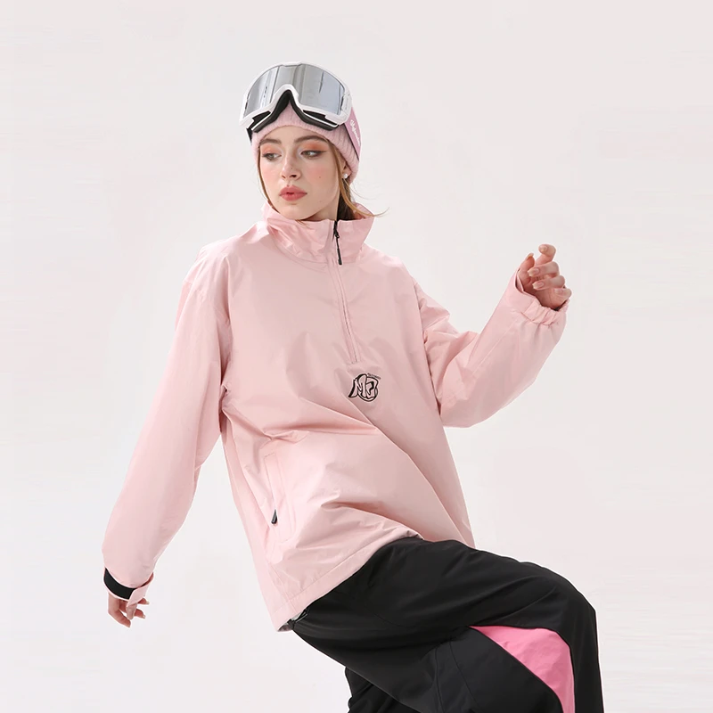 molocoster清仓宽松滑雪服套装防水防风萤珠光亮卫衣+玫红裤子