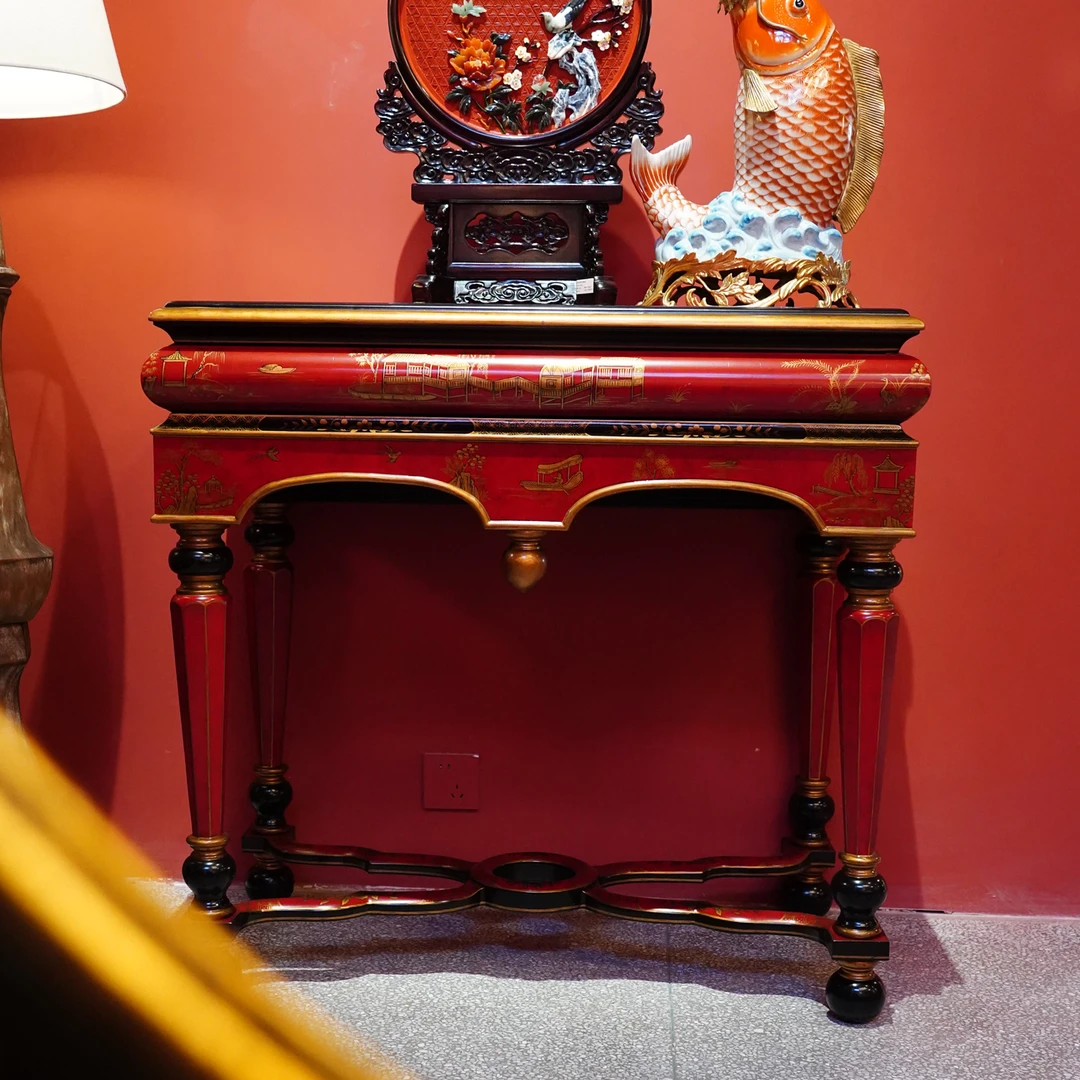 【本尼家】YS133法式中国风中国红手绘山水图案装饰边柜