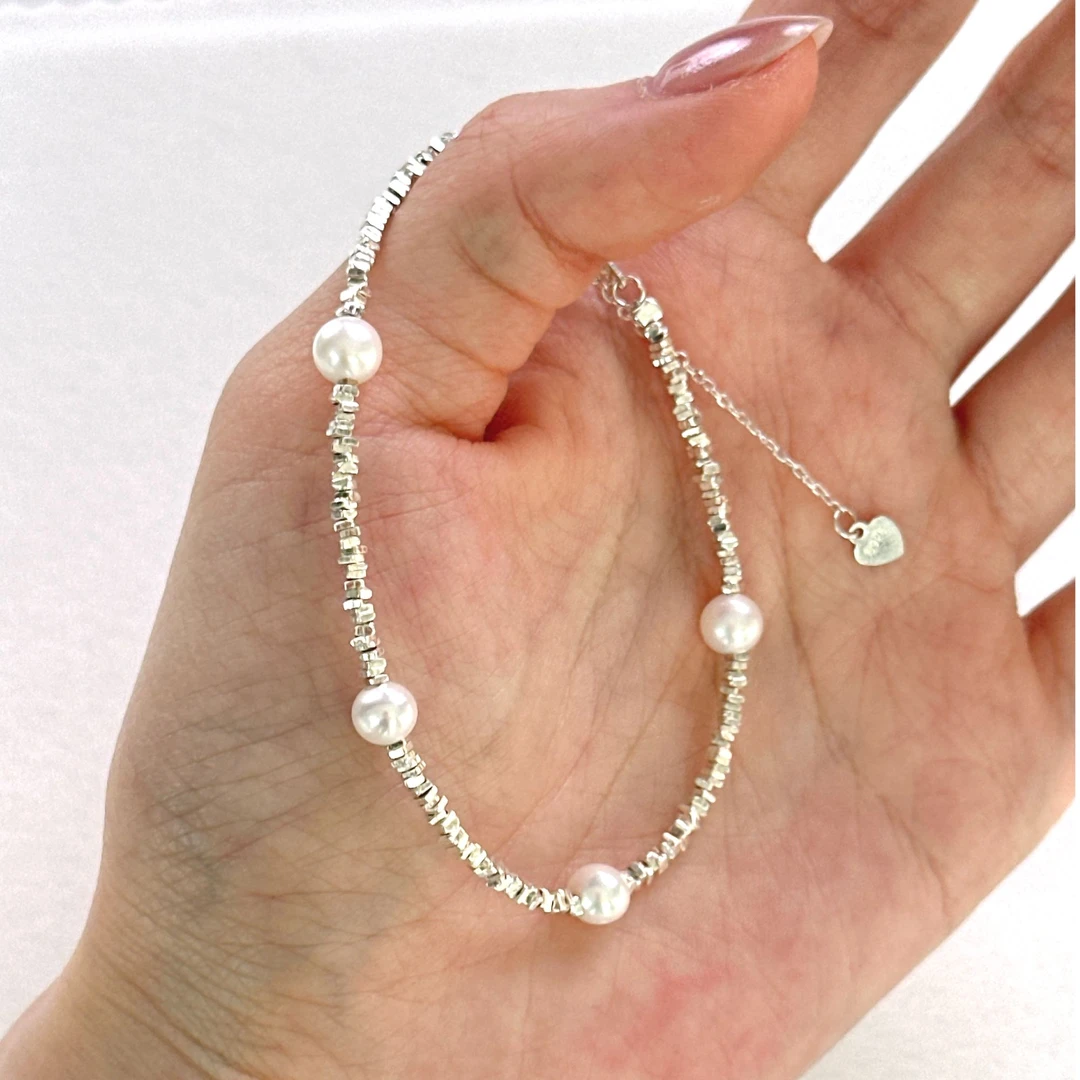 S925 碎银子淡水无核珍珠手链 5-6mm YX430