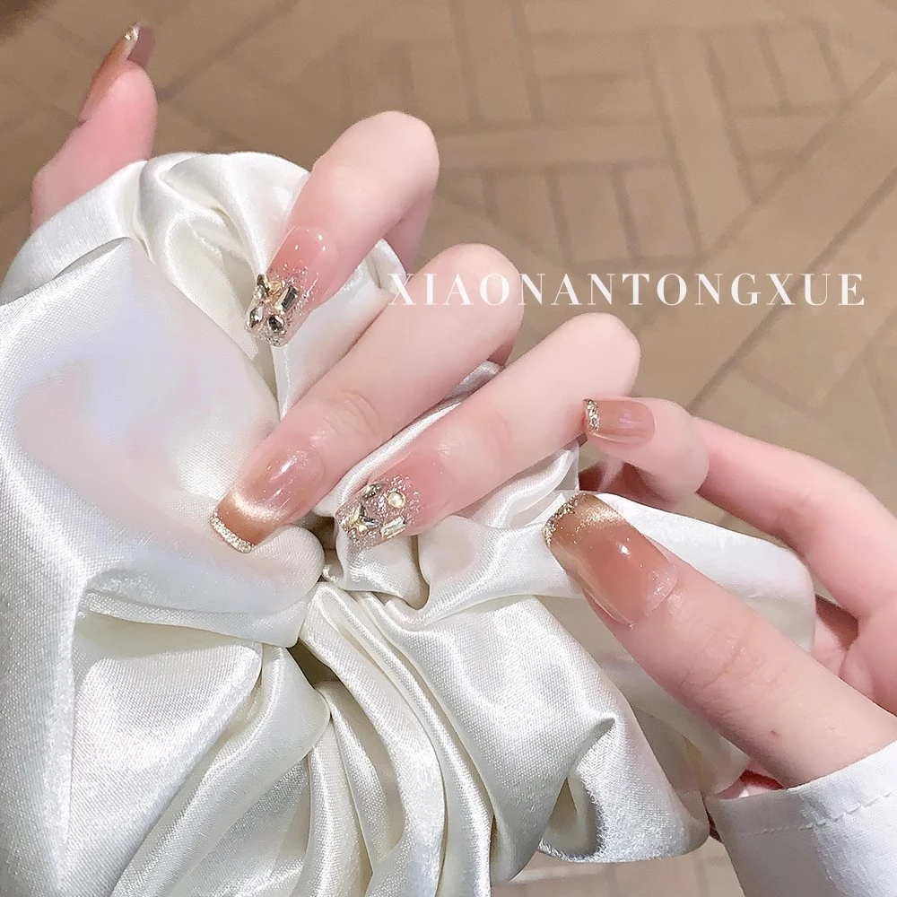 任敏春晚同款纯手工穿戴甲高质量显白美甲贴片闪钻指甲贴片光疗甲
