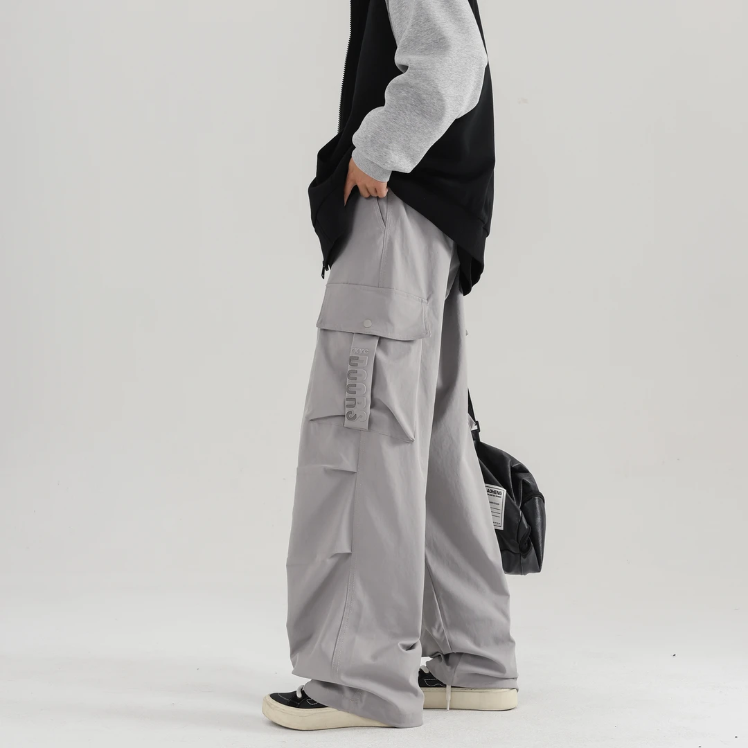 秋季工装裤青少年时尚潮流休闲百搭宽松弹力痞帅直筒抽绳工装裤