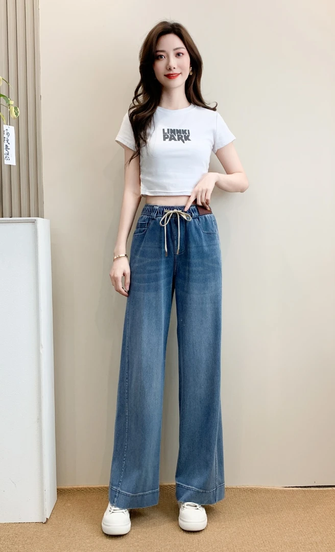 夏季女士高腰薄款直筒牛仔裤冰爽显瘦垂感百搭九分裤