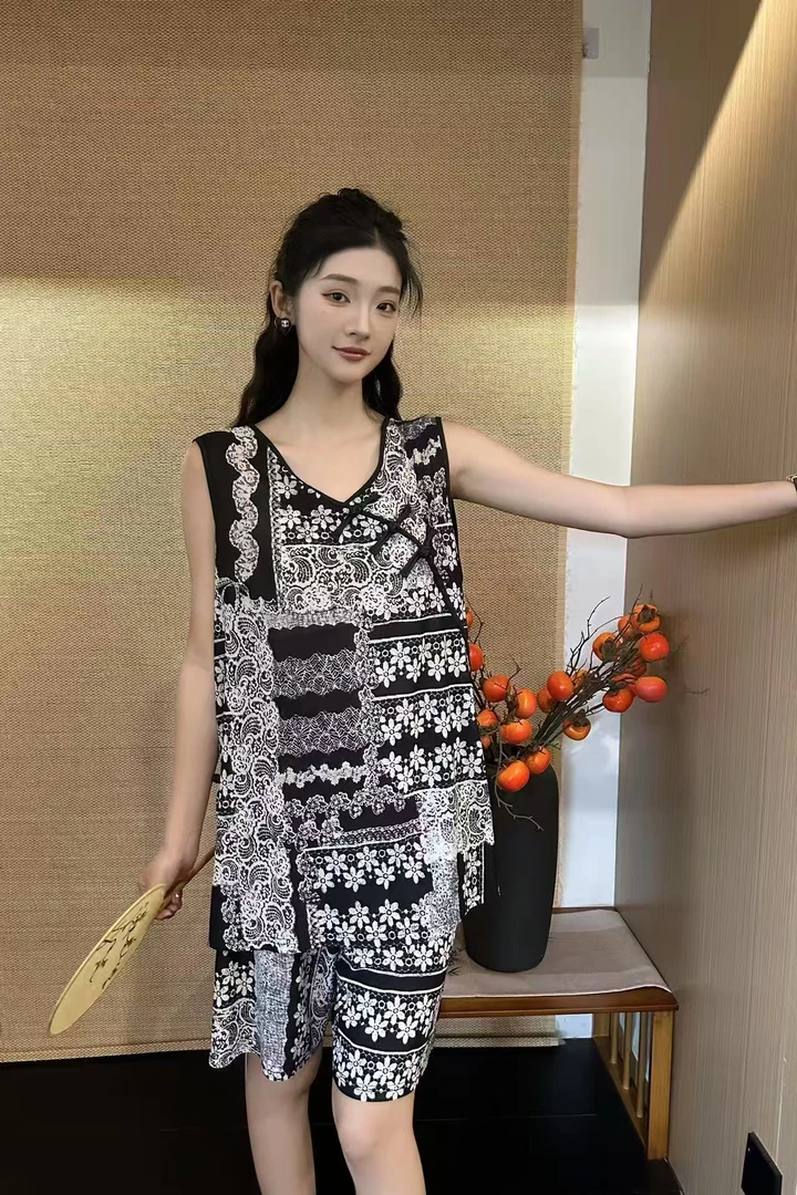 春夏季睡衣小熊弹力女薄款可爱大码宽松短袖短裤家居服套装 #1706