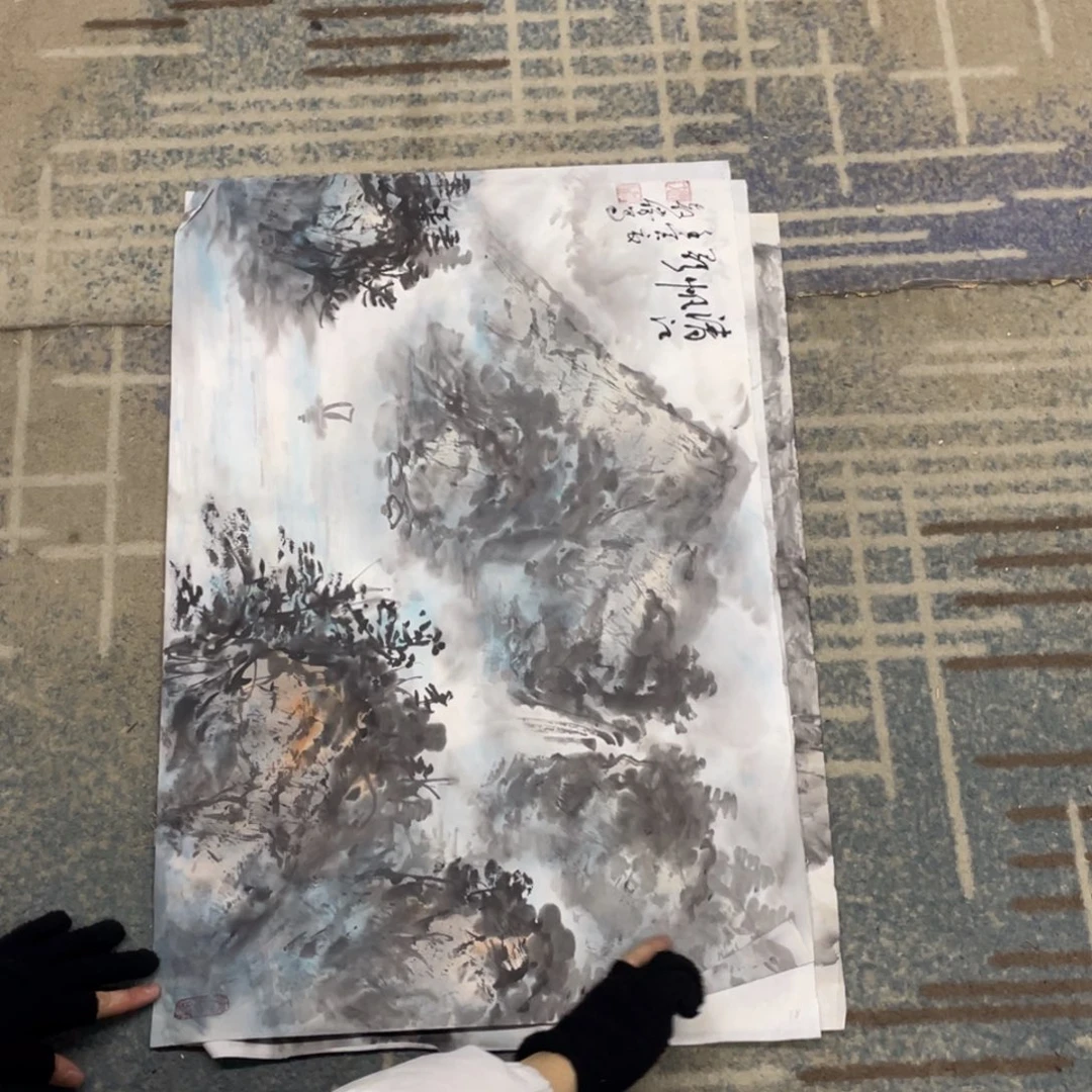 国画四尺三开山水1111