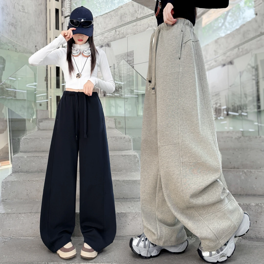 女童休闲运动裤秋装2025新款中大童宽松阔腿裤洋气百搭儿童弯刀裤