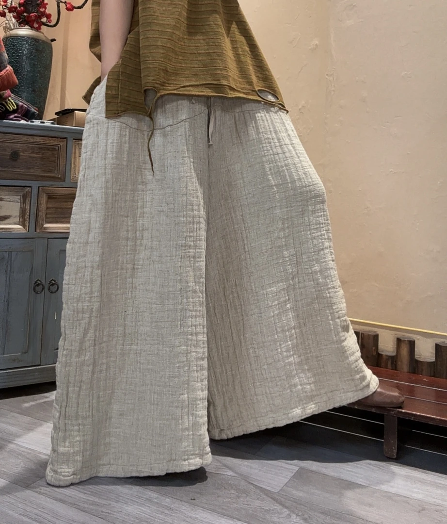 【语禾】Y5385双织加厚汉亚麻裙裤大版高个时尚裤子（裤长98臀围150）