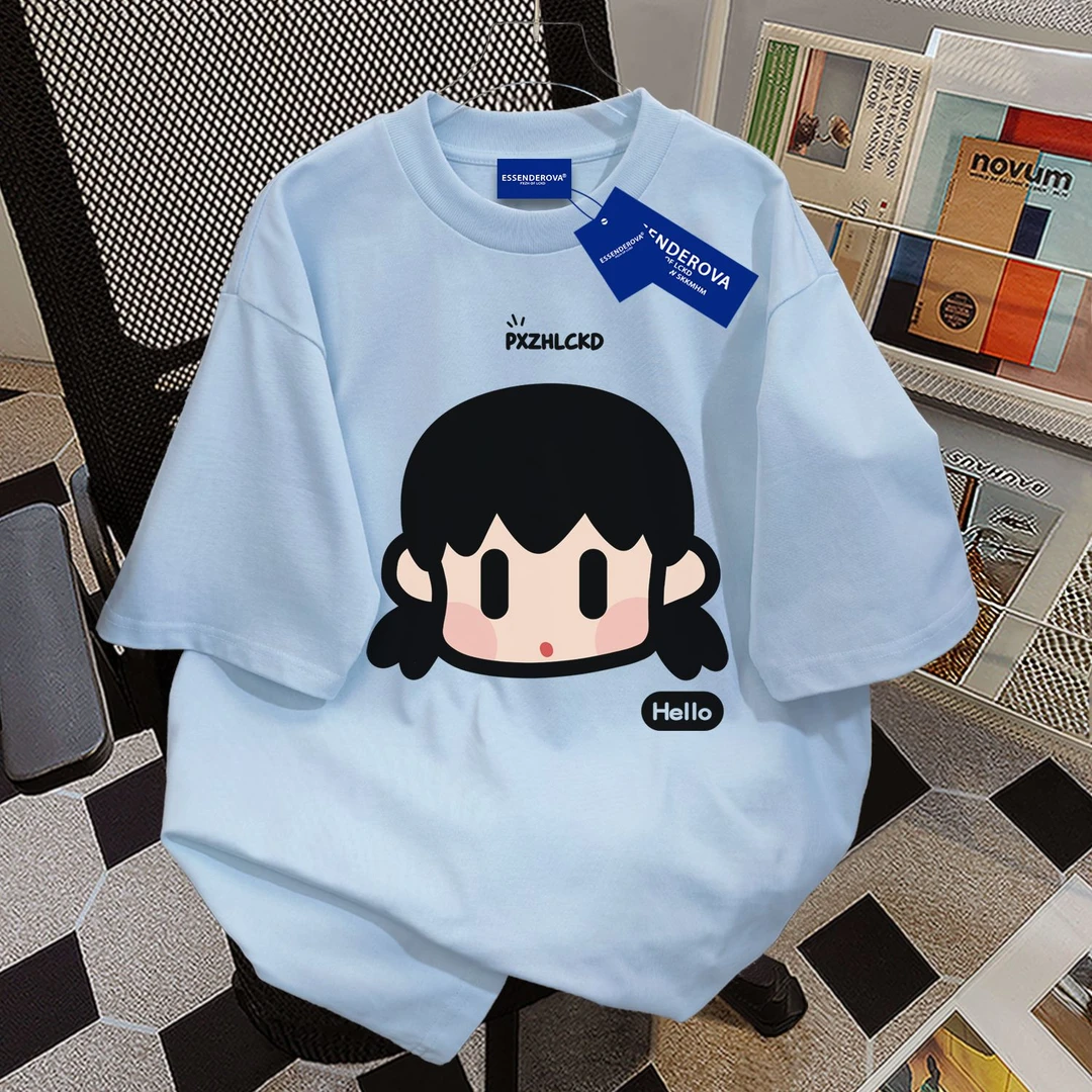 100%纯棉韩版ins潮牌人物印花短袖女短袖t恤夏季简约百搭宽松上衣