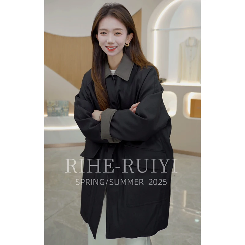 R H 【双面轻暖】2025秋冬显瘦POLO领白鹅绒双面穿保暖羽绒服80135