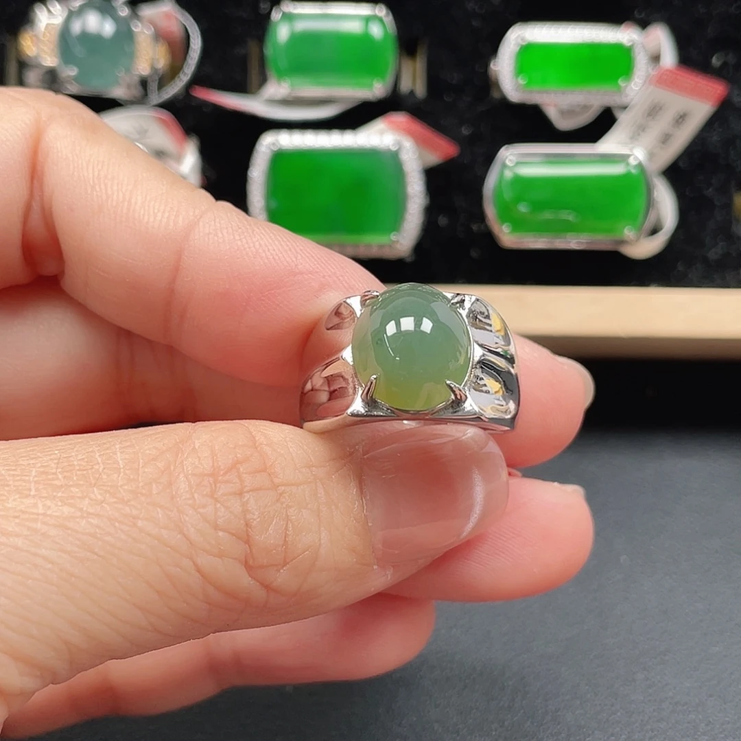 翡翠银S925镶嵌戒指男戒没运费险008