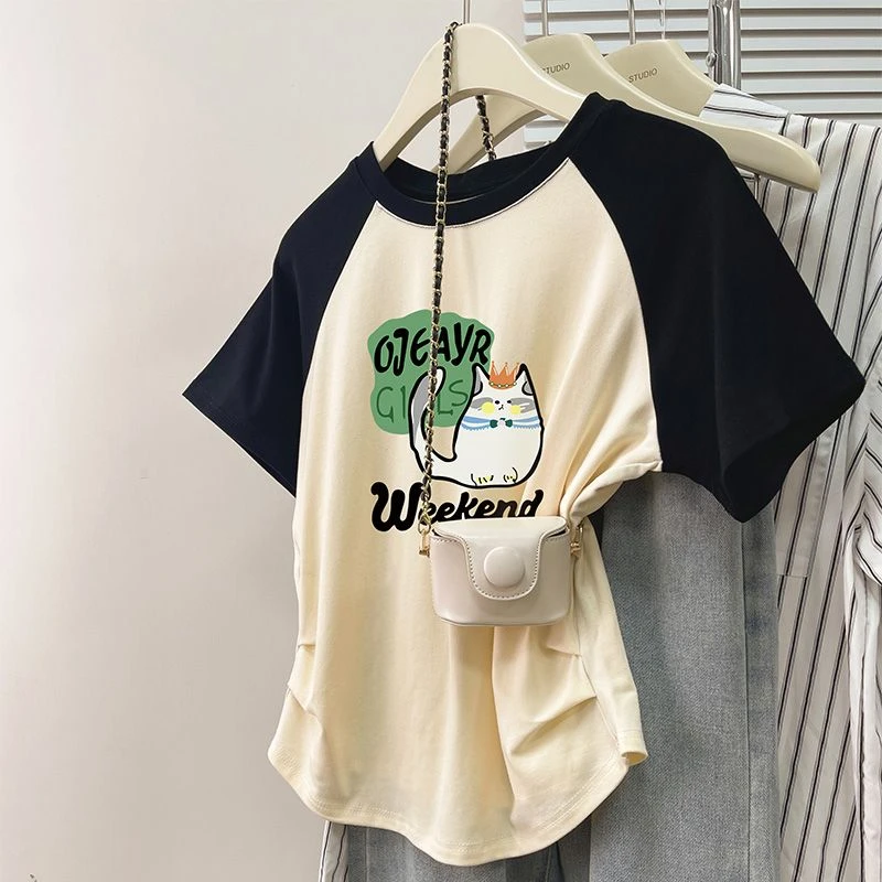 通勤风可爱风短袖字母学院风T恤韩版百搭卡通夏装休闲洋气夏季