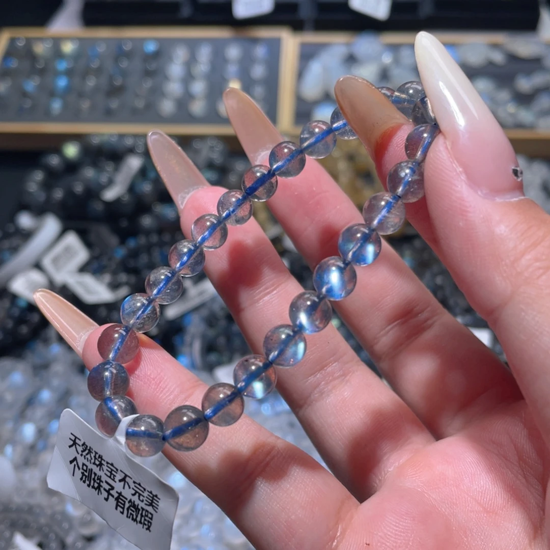 手链长石未镶嵌灰月光蓝光拉长石手链7mm