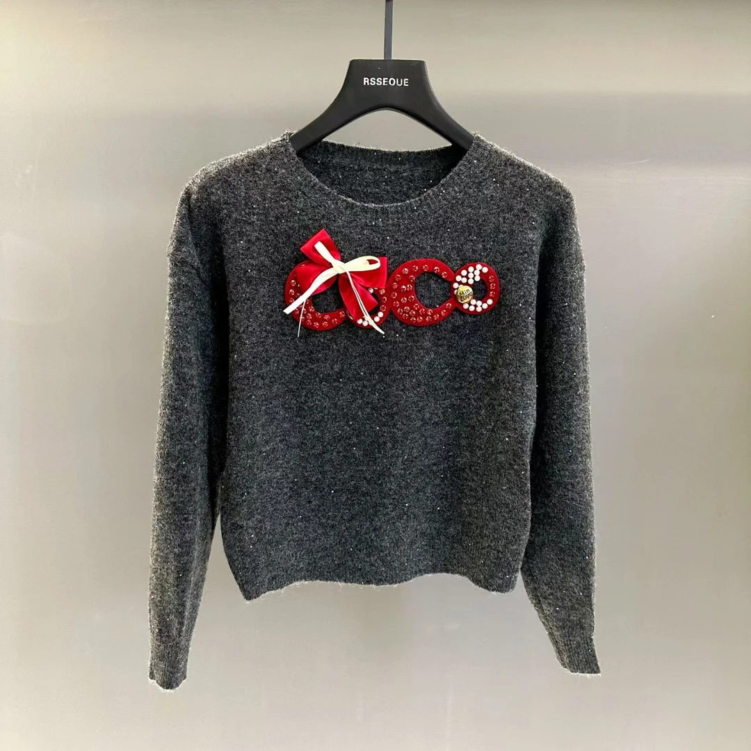 亮片软糯针织衫女2024秋冬新款圆领套头慵懒百搭宽松休闲内搭毛衣