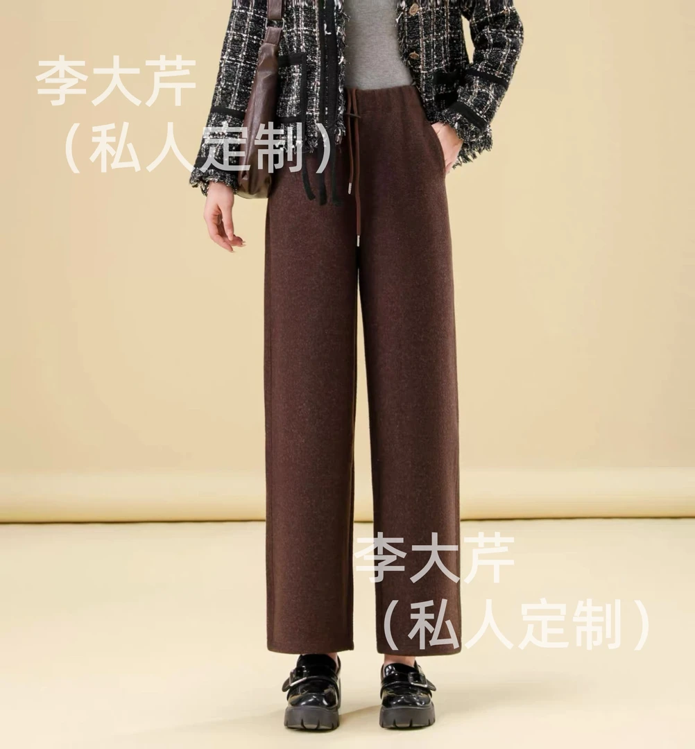 棉羊毛直筒裤  秋冬季新款九分宽版哈伦裤保暖松紧腰抽绳休闲风