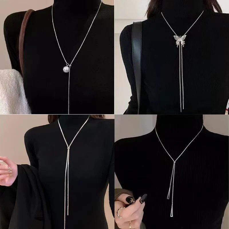 毛衣链女秋冬2025年新款长款卫衣链轻奢小众项链挂件百搭配饰简约