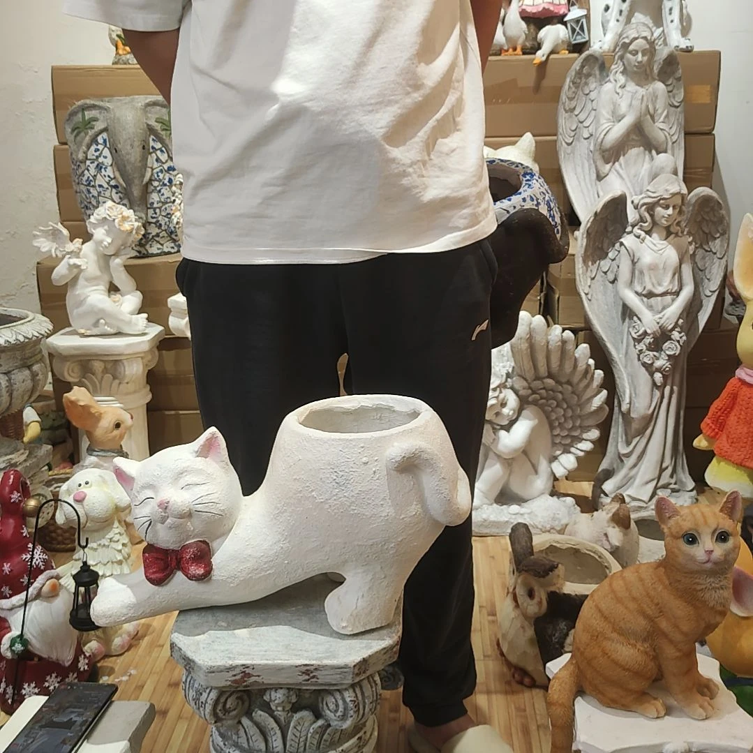 合成树脂白色翘屁股猫咪花盆