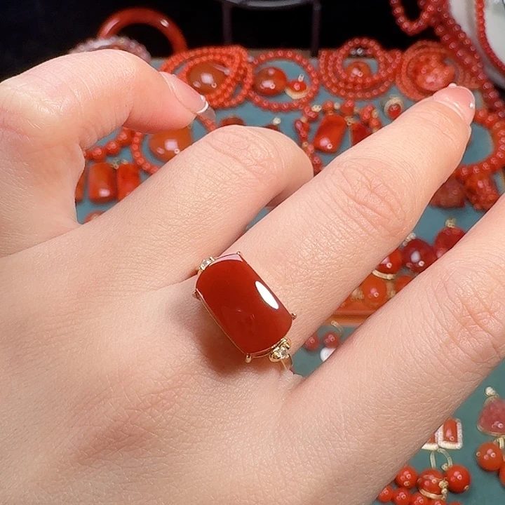 南红玛瑙银S925镶嵌戒指