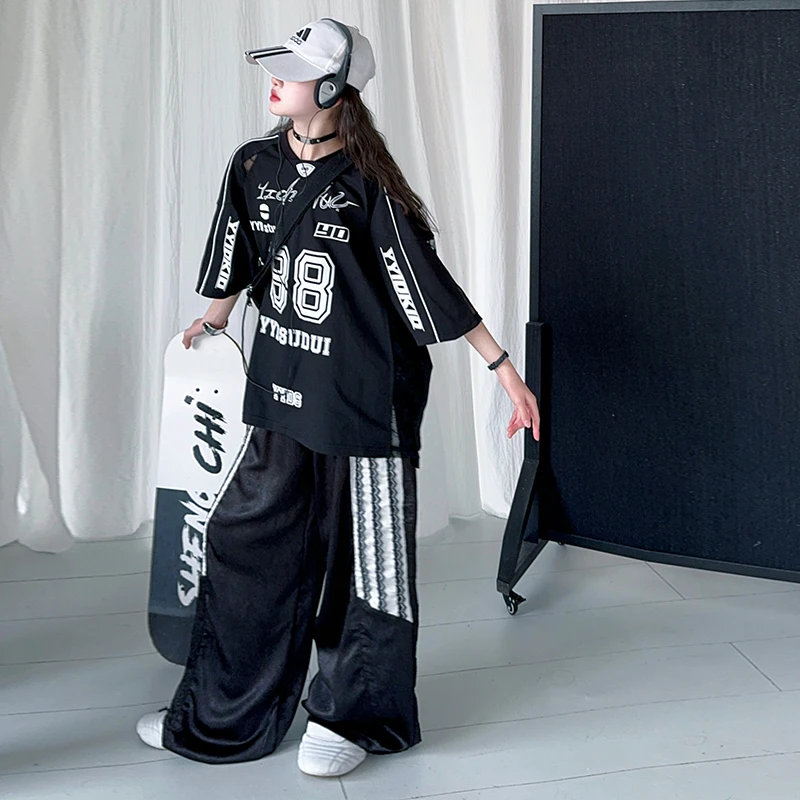 女童夏季套装2025新款洋气时尚运动短袖宽松两件套6-12岁中大童潮