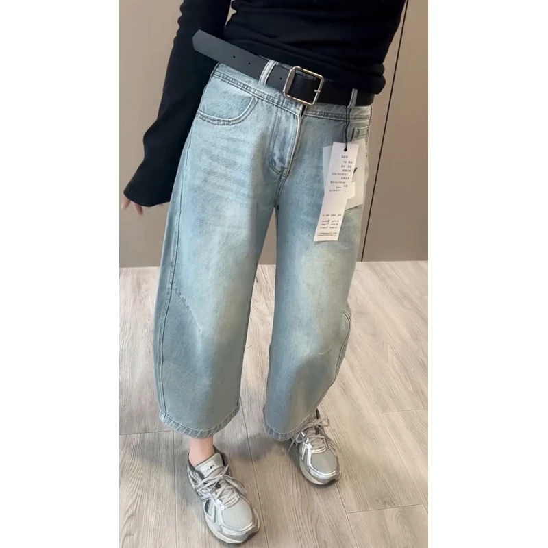 牛仔裤女士2025年春季新款爆款裤子显瘦时尚蓝色九分裤宽松阔腿裤