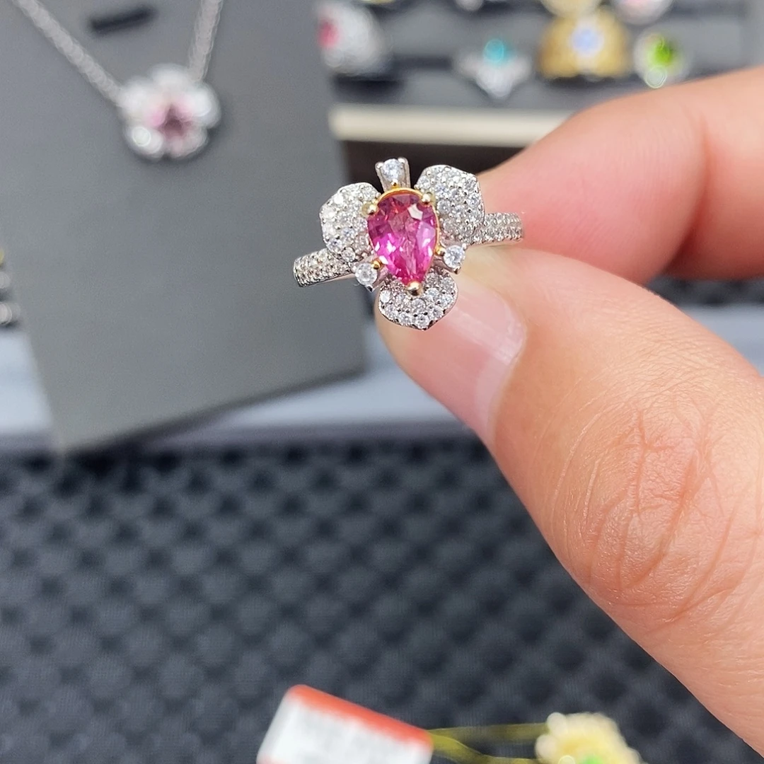 戒指碧玺银S925镶嵌