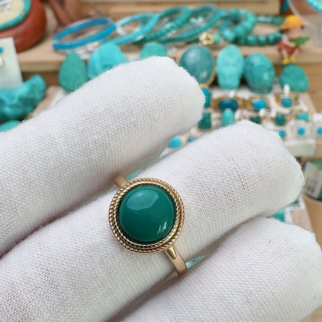 绿松石未镶嵌高瓷绿精美女戒