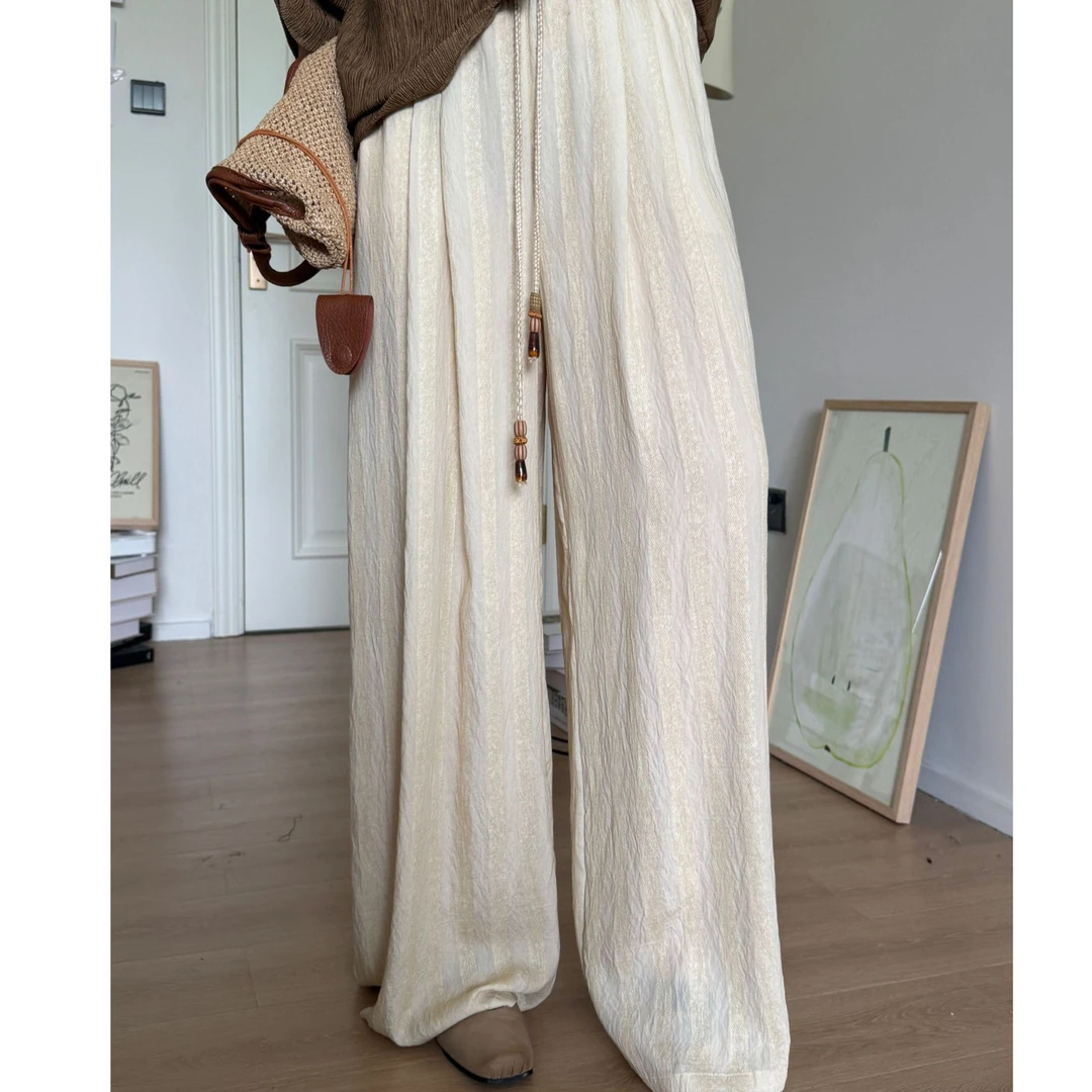 晶咕软软【遛弯凉凉裤】宽松百搭薄款设计感全腰松紧垂感阔腿休闲裤