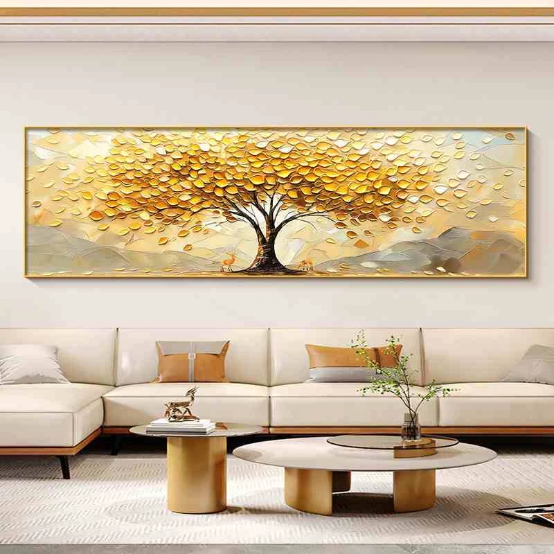 圣玥2025新款横版装饰画高级发财树挂画客厅沙发背景墙装饰画