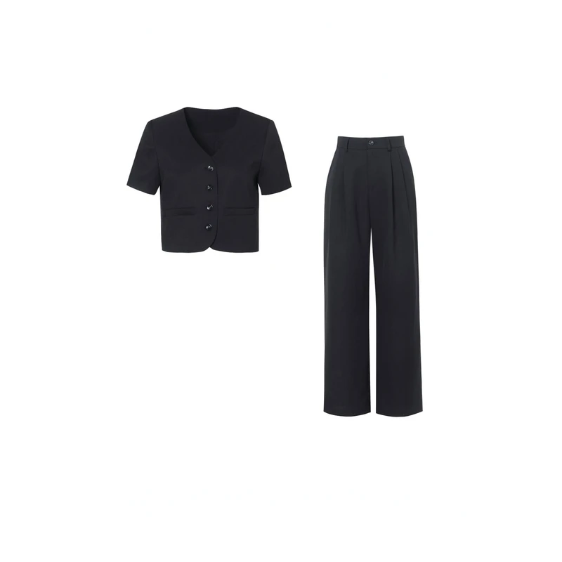 2025春季新款时尚高级两件套V领上衣阔腿裤女A1BE4271K62-H