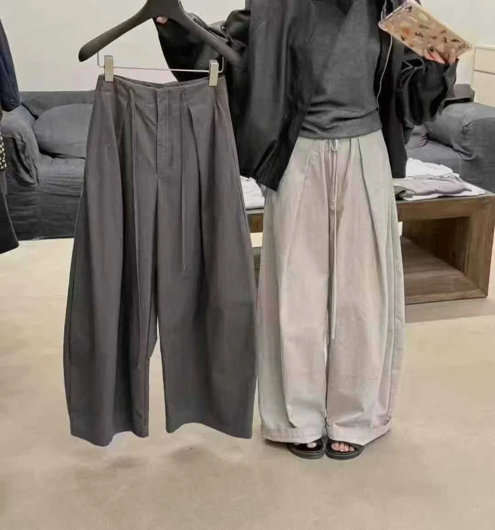 秋季韩系抽绳系带气球裤慵懒风工装阔腿休闲女裤
