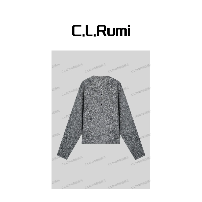 【Rumi精选】“月雾灰”高克重冬季保暖针织立领暗扣羊毛上衣7283my