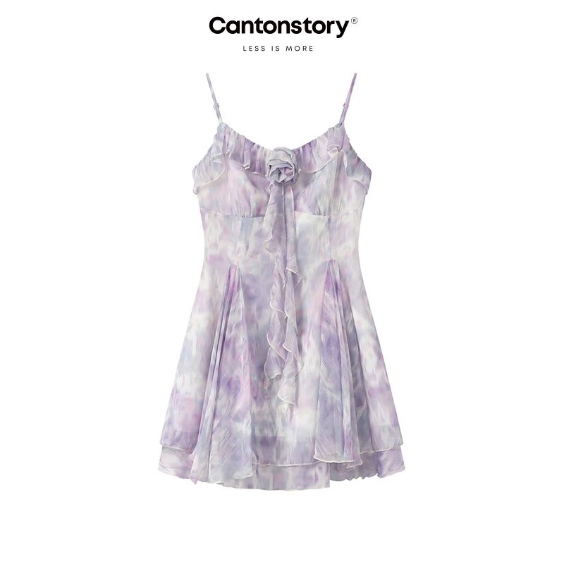 羊城故事 紫色碎花吊带裙女2025春夏新款氛围感短裙 Y50248917