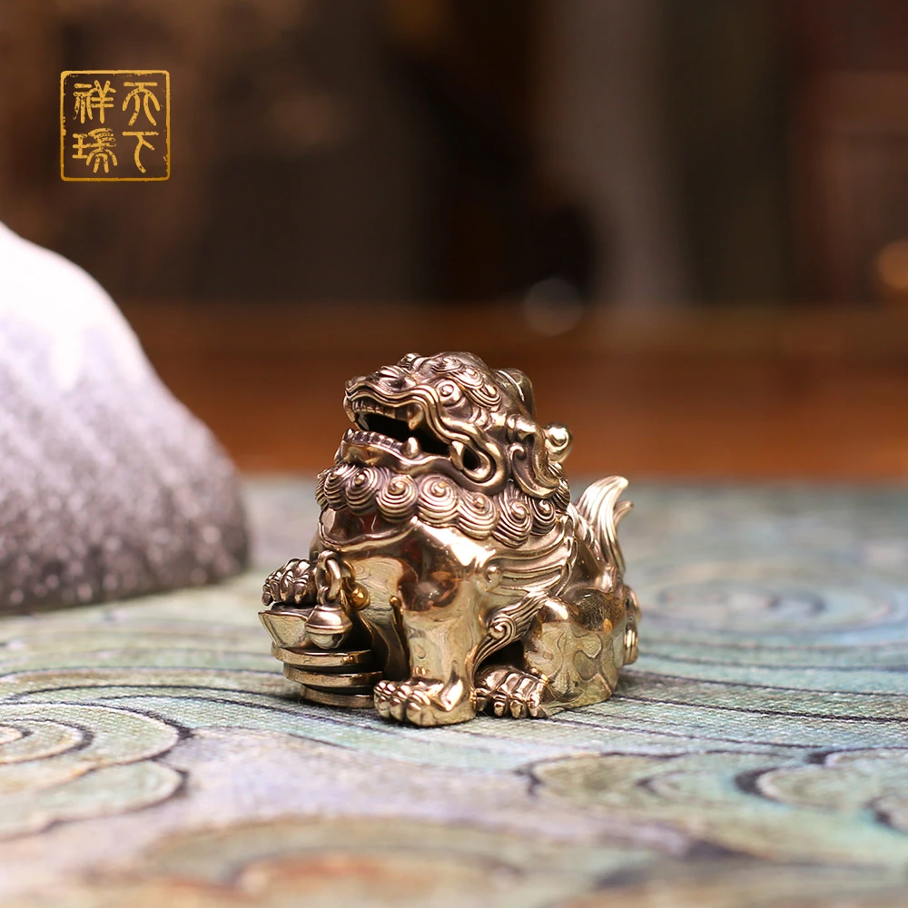 天下祥瑞 亮黄色6#貔貅香炉（铃铛）黄铜居家玄关办公室摆件工艺品