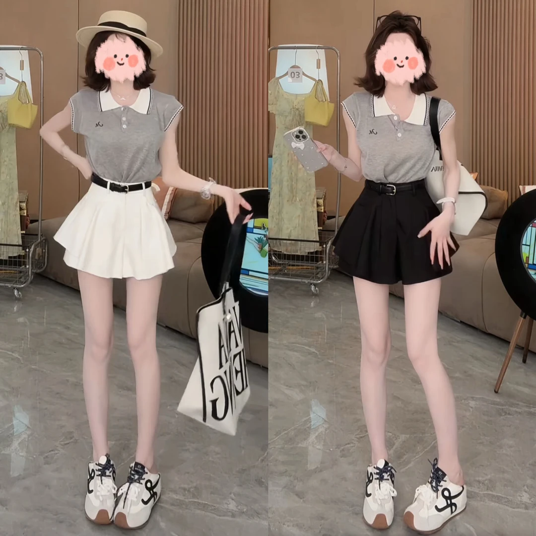 6633夏季新款出游穿搭千金贵气名媛风无袖上衣T套装显瘦休闲裙裤