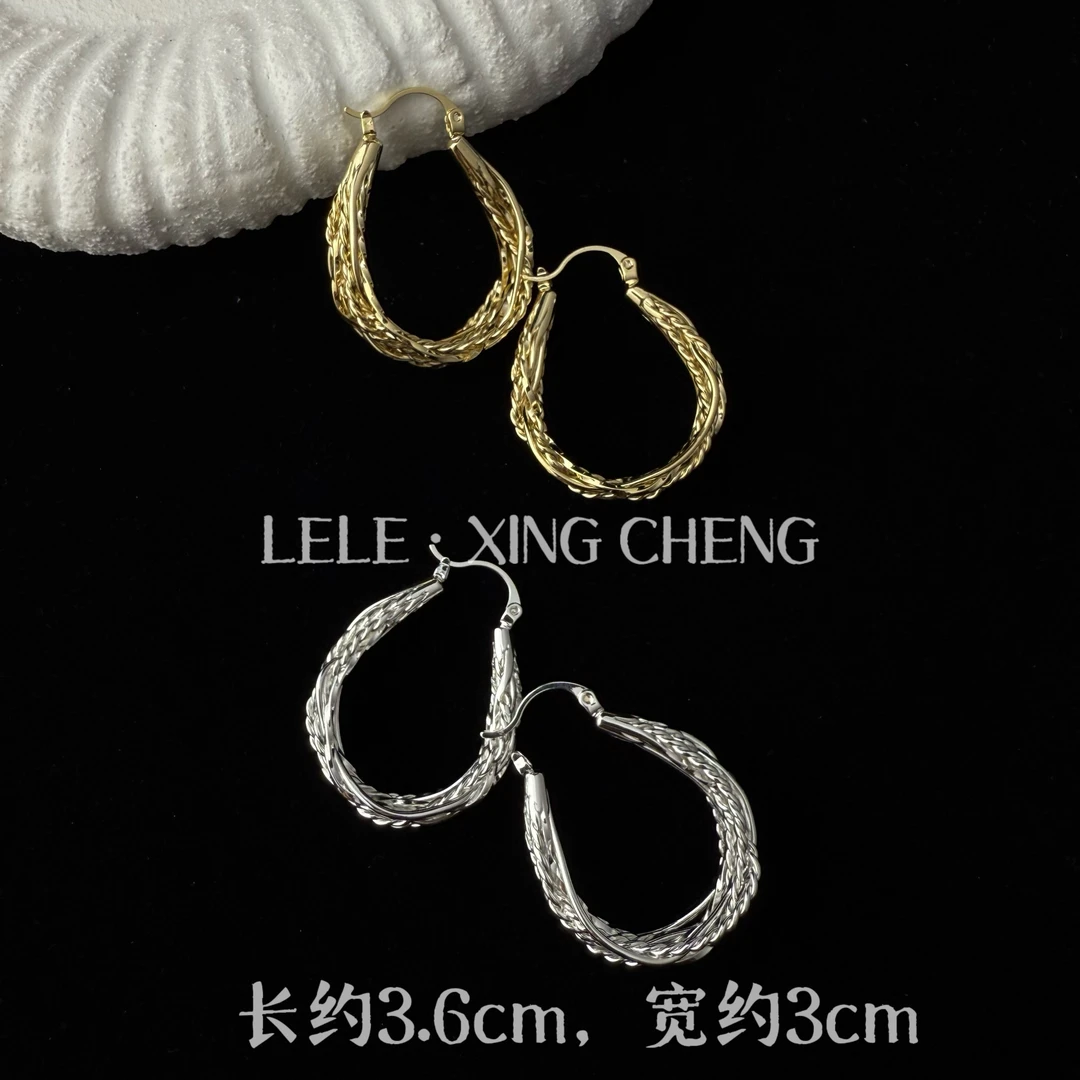 铜合金耳饰 欧美风个性百搭麻花金属感时尚耳圈