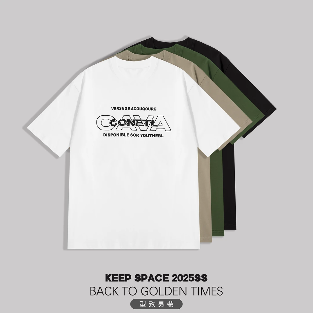 【240克双纱纯棉】夏季潮流美式字母印花100%棉短袖T恤25210#1204