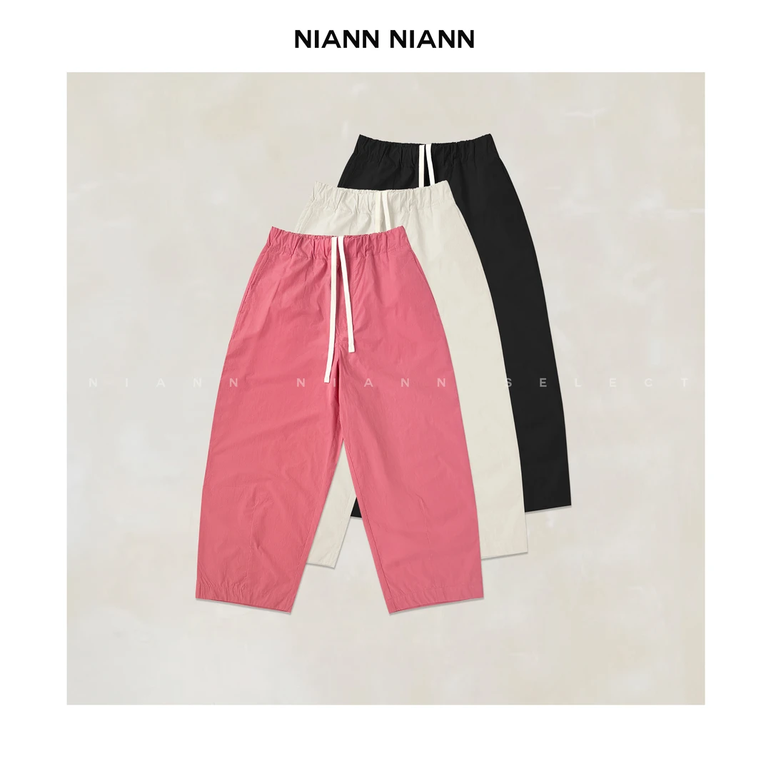 NiannNiann 夏款新品女装复古水洗匹马棉轻薄抽绳溜gai裤15561