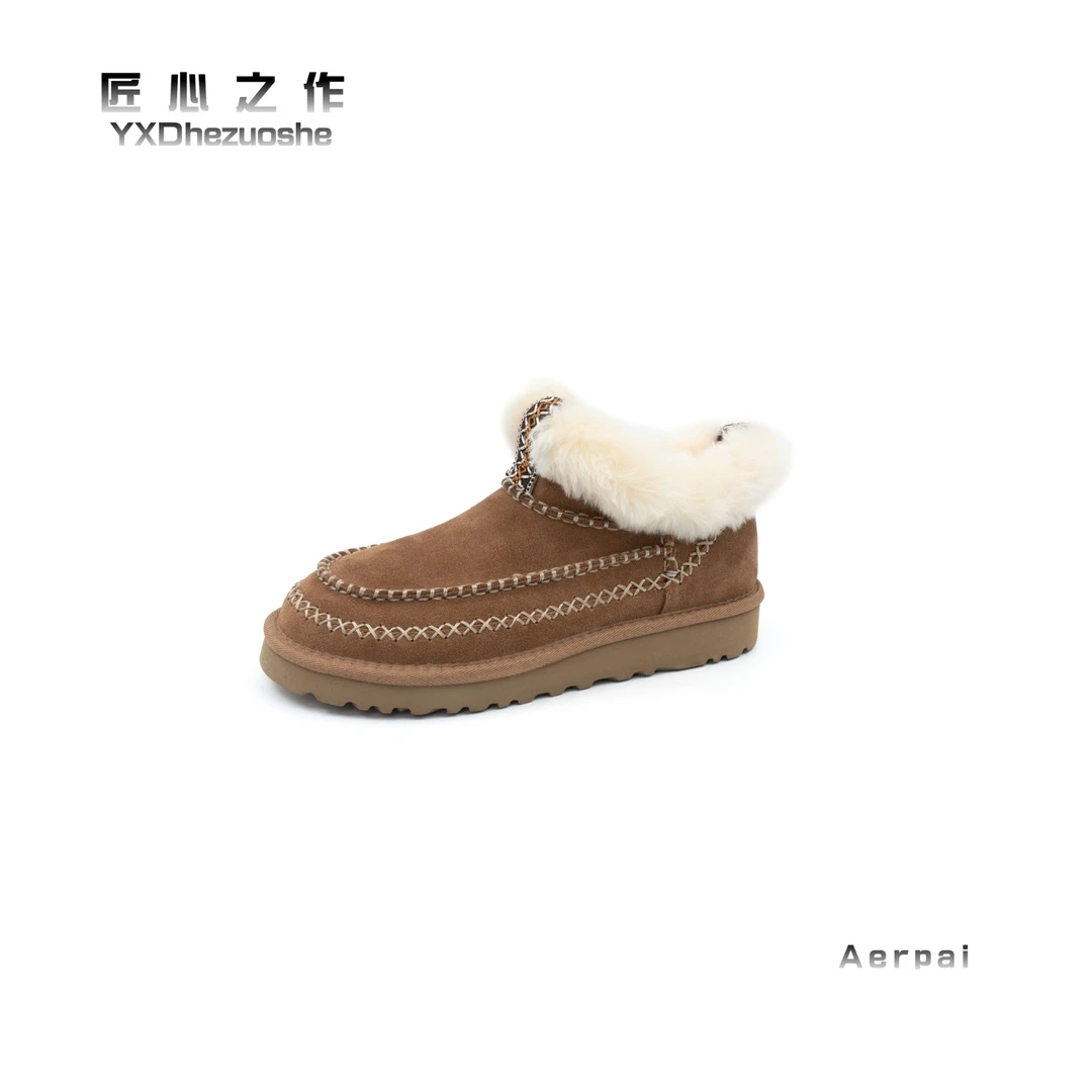 【老叶】2025新款阿尔派波西米亚手工编织羊毛时尚拖鞋厚底雪地靴