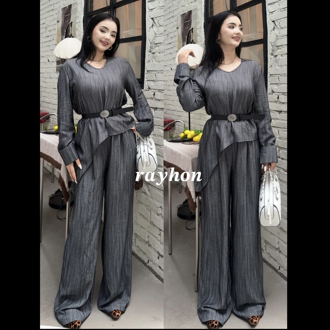 Rayhon高级感V领西装背心搭配休闲宽裤女士套装